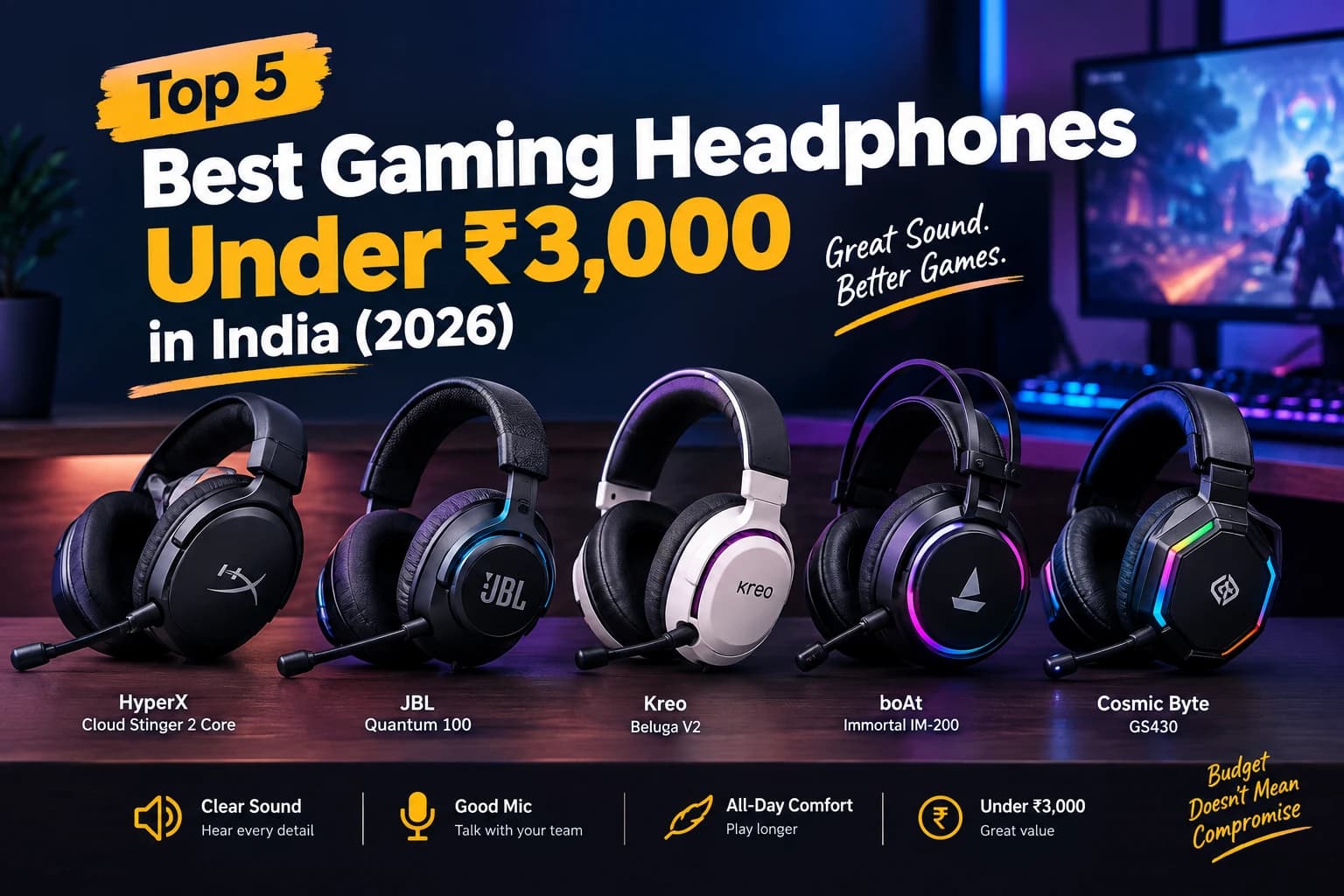 Top 5 Best Gaming Headphones Under ₹3,000 in India (2026)